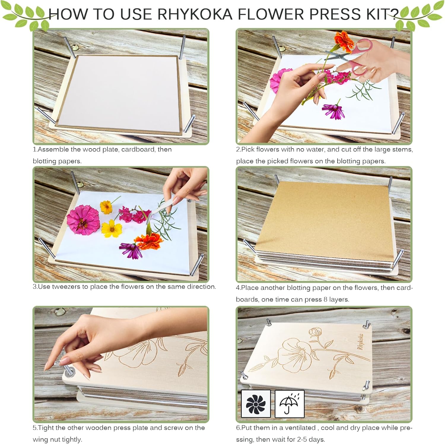 Thumbnail 4 de Rhykoka Large Flower Press Kit for Adults (10 Layers, 30 x 21cm) DIY wood flower pressing set