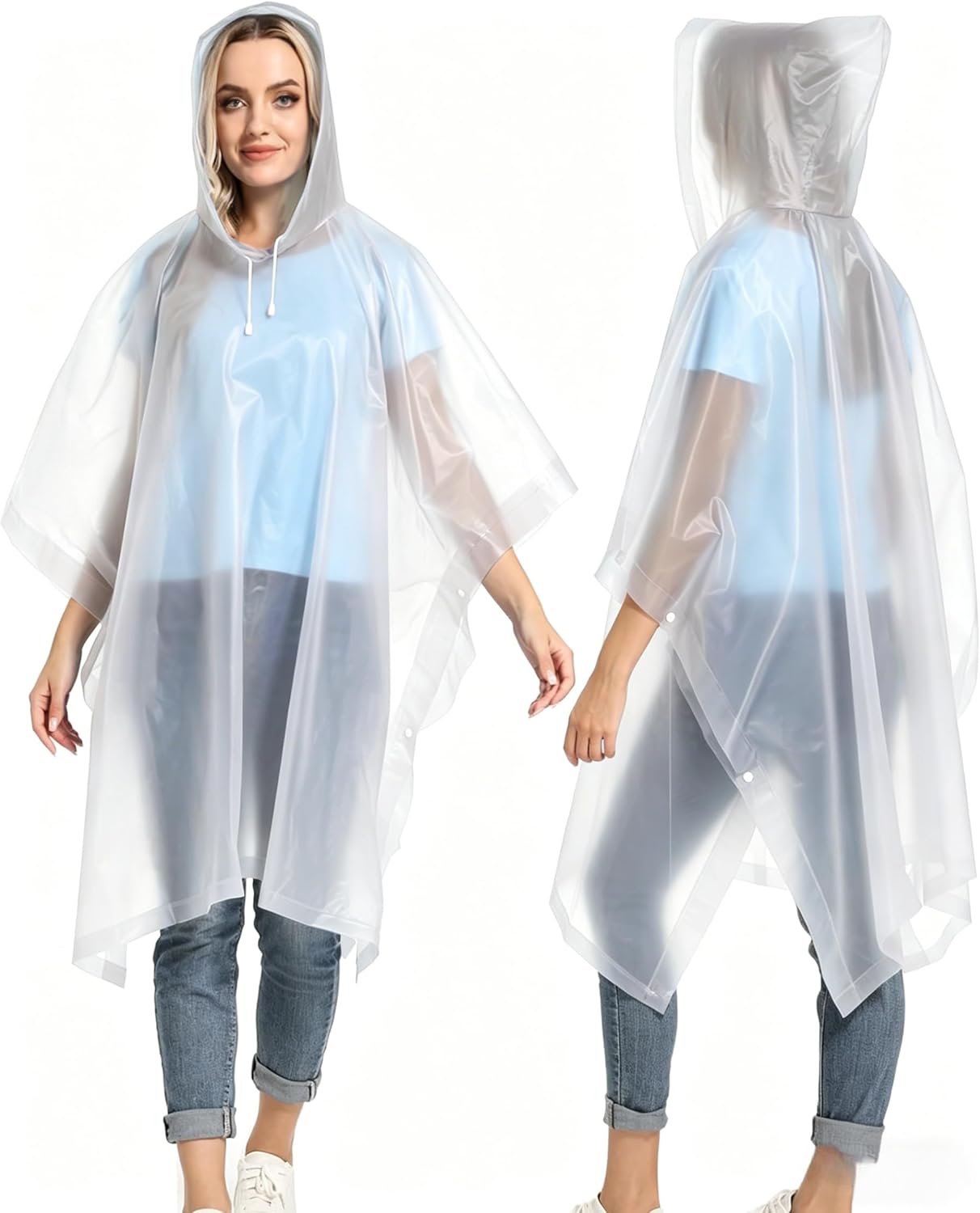 Detalle de Wasserdichter Regenponcho, Leicht & Wiederverwendbar – 2 Stück mit Kapuze, Tragbar