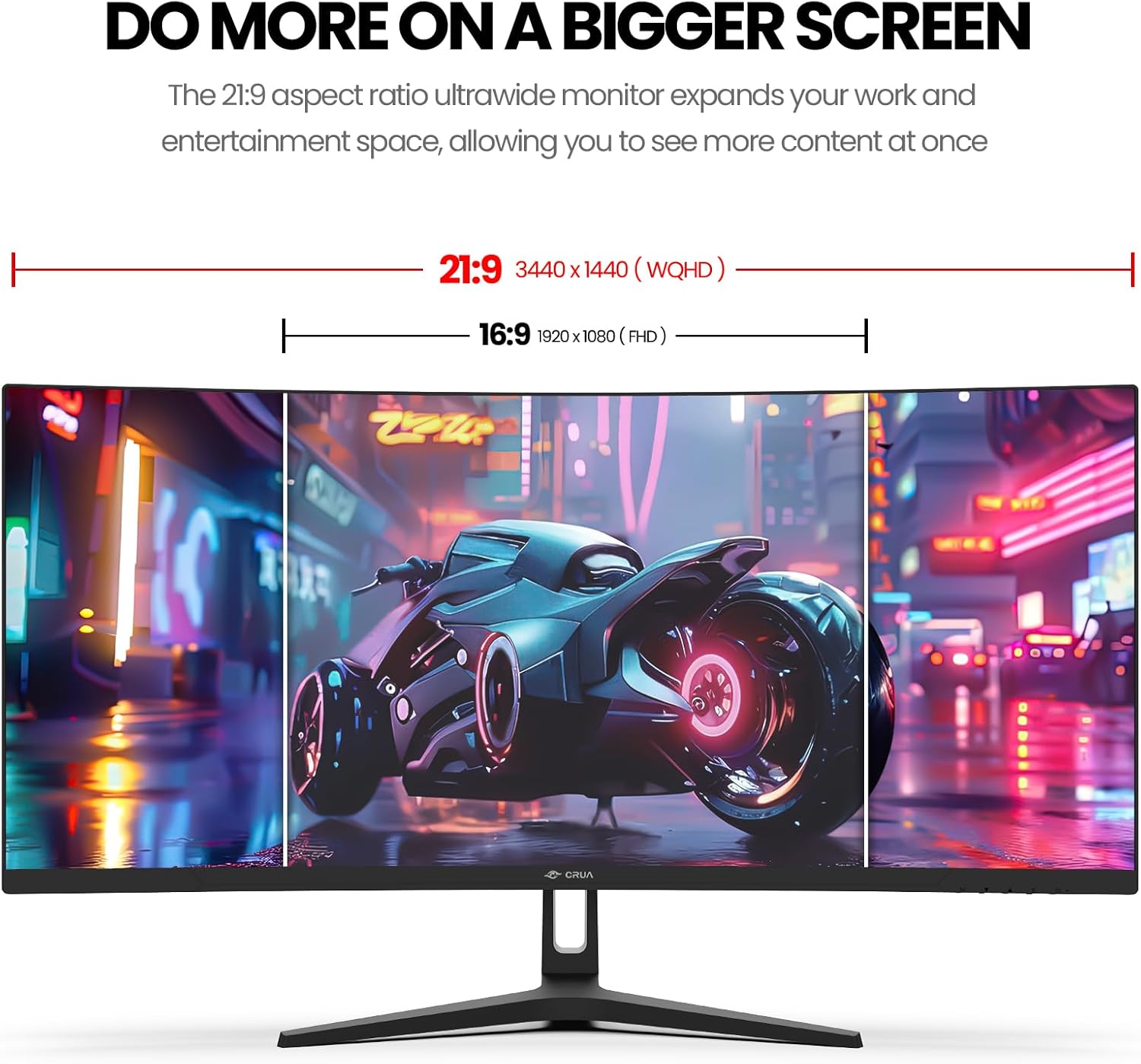 Thumbnail 3 de CRUA 34-Inch Ultrawide Gaming Monitor (3440x1440, 165Hz, 1500R Curved) with FreeSync and Wall Mount
