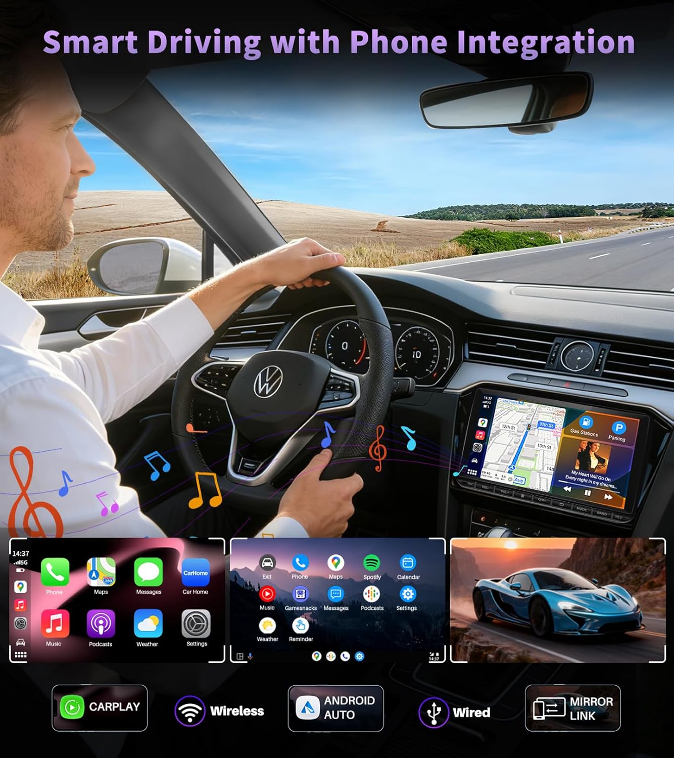 Detalle 2 de URVOLAX DAB+ Autoradio 9 Zoll Double DIN mit Wireless Apple CarPlay & Android Auto für VW/Skoda/Seat