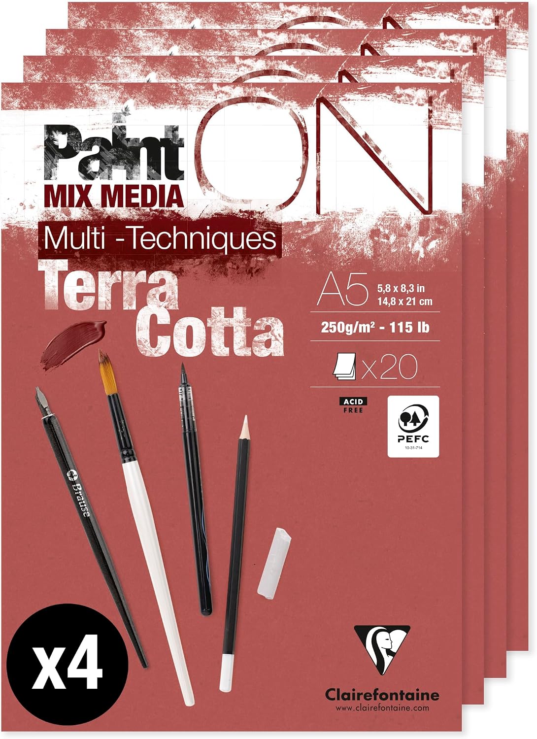 Detalle de Clairefontaine 975701C Bloc Collé PaintON Multi-techniques Denim A4 – 15 Feuilles, Paquet de 4 Blocs