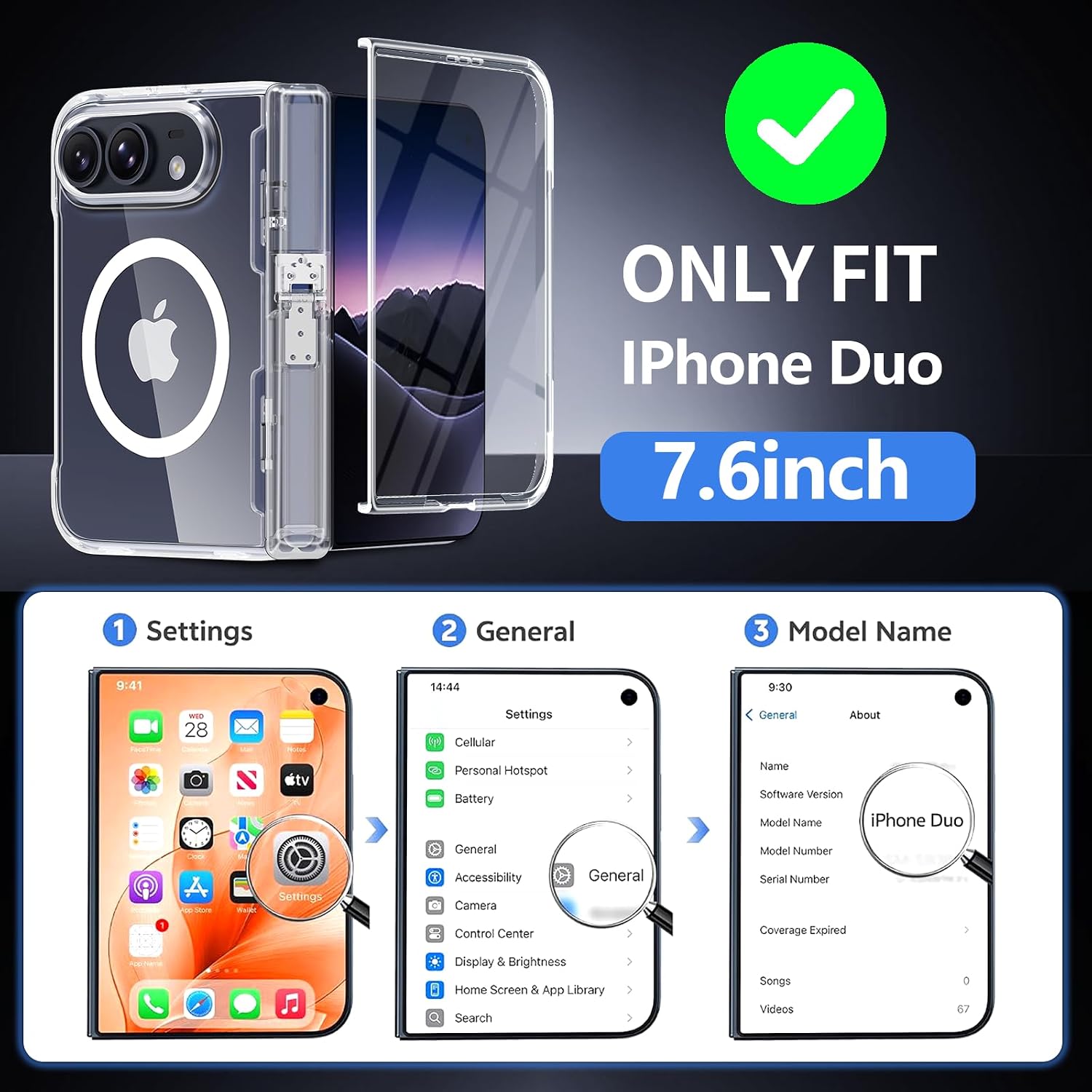 Detalle 2 de H HUALELE Magnetic iPhone Duo Case with Kickstand, Hinge and Screen Protection