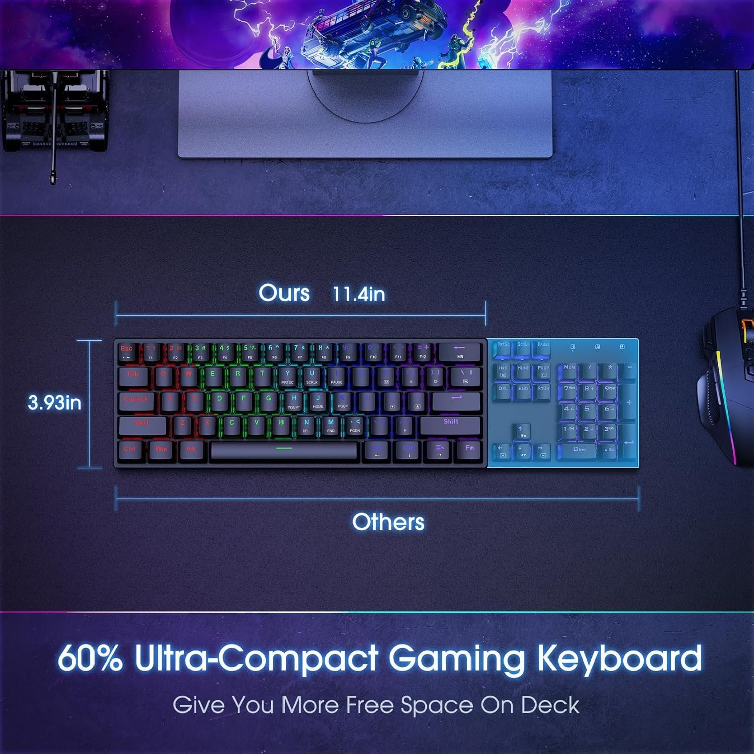 Thumbnail 3 de CACKBIRD Portable 60% Mechanical Gaming Keyboard (Blue Switches, 61 Keys, Wired, LED Backlit)