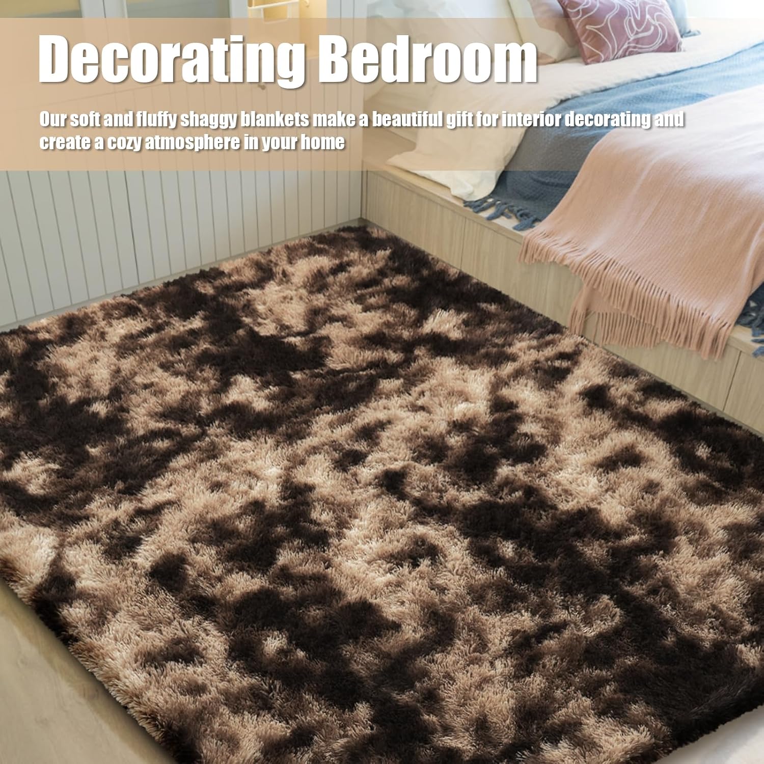 Thumbnail 5 de Tie-Dyed Coffee 8x10 Fluffy Area Rug for Living Room