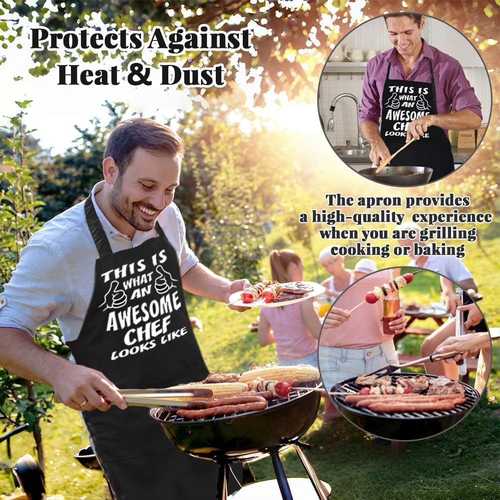 Detalle de Flintronic Grembiule Barbecue Nero Regolabile con 3 Tasche – Protezione e Praticità per Cucinare e Grigliare