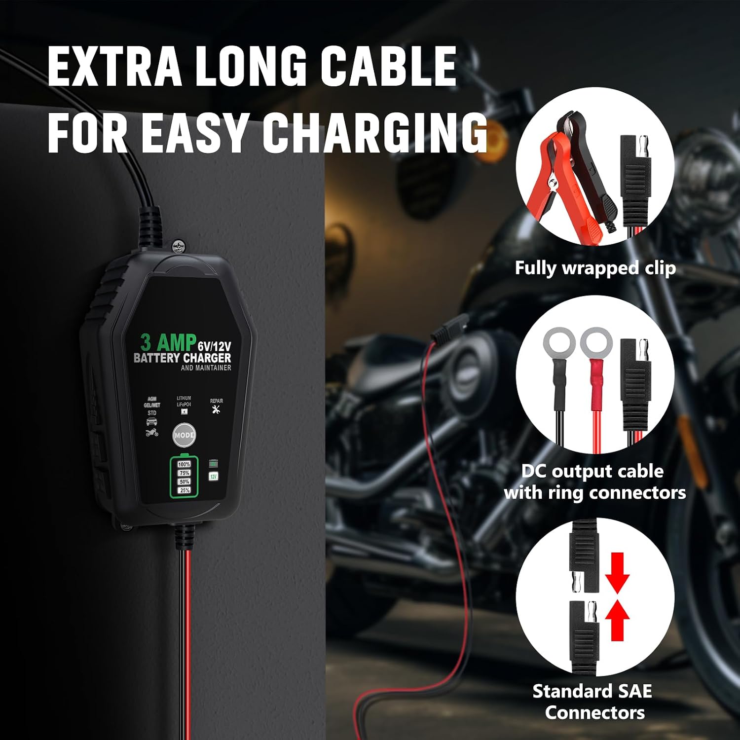 Detalle 1 de Aorika SHUANG3A 6V/12V Smart Battery Charger, 3A, 2-Pack