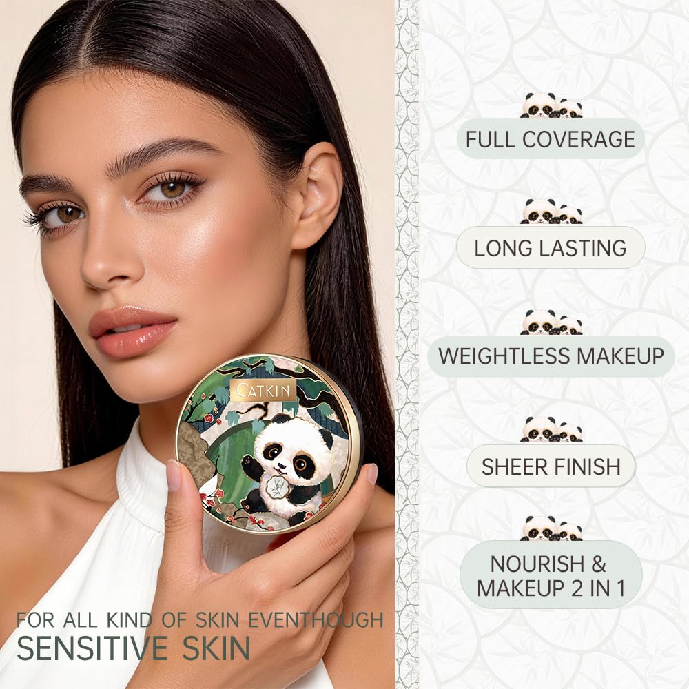 Detalle 2 de CATKIN Panda Land Air Cushion Foundation mit Volldeckkraft – Feuchtigkeitsspendend & Hautfreundlich (15g×2)