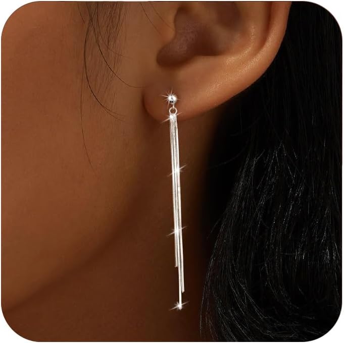 Thumbnail 6 de Aidenn Ohrringe Silber 925 hängend mit Cubic Zirkonia und Quasten – lange Statement-Hängeohrringe für Damen