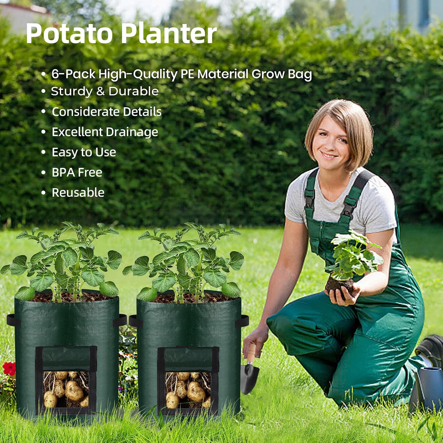 Thumbnail 6 de BIJOKETTEN 6-Pack 10-Gallon Potato Grow Bags with Harvest Flap and Handles