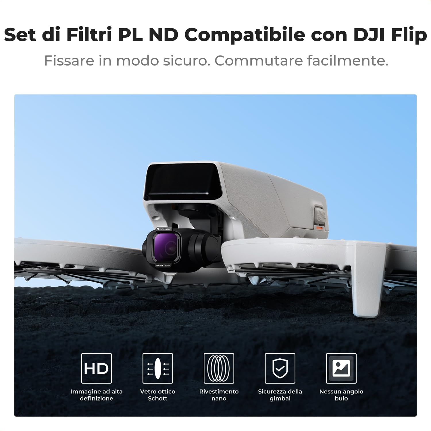 Thumbnail 1 de K&F CONCEPT 3 Pezzi Set Filtri CPL ND per DJI Flip | CPL, ND8, ND16 in Vetro HD e Telaio in Alluminio
