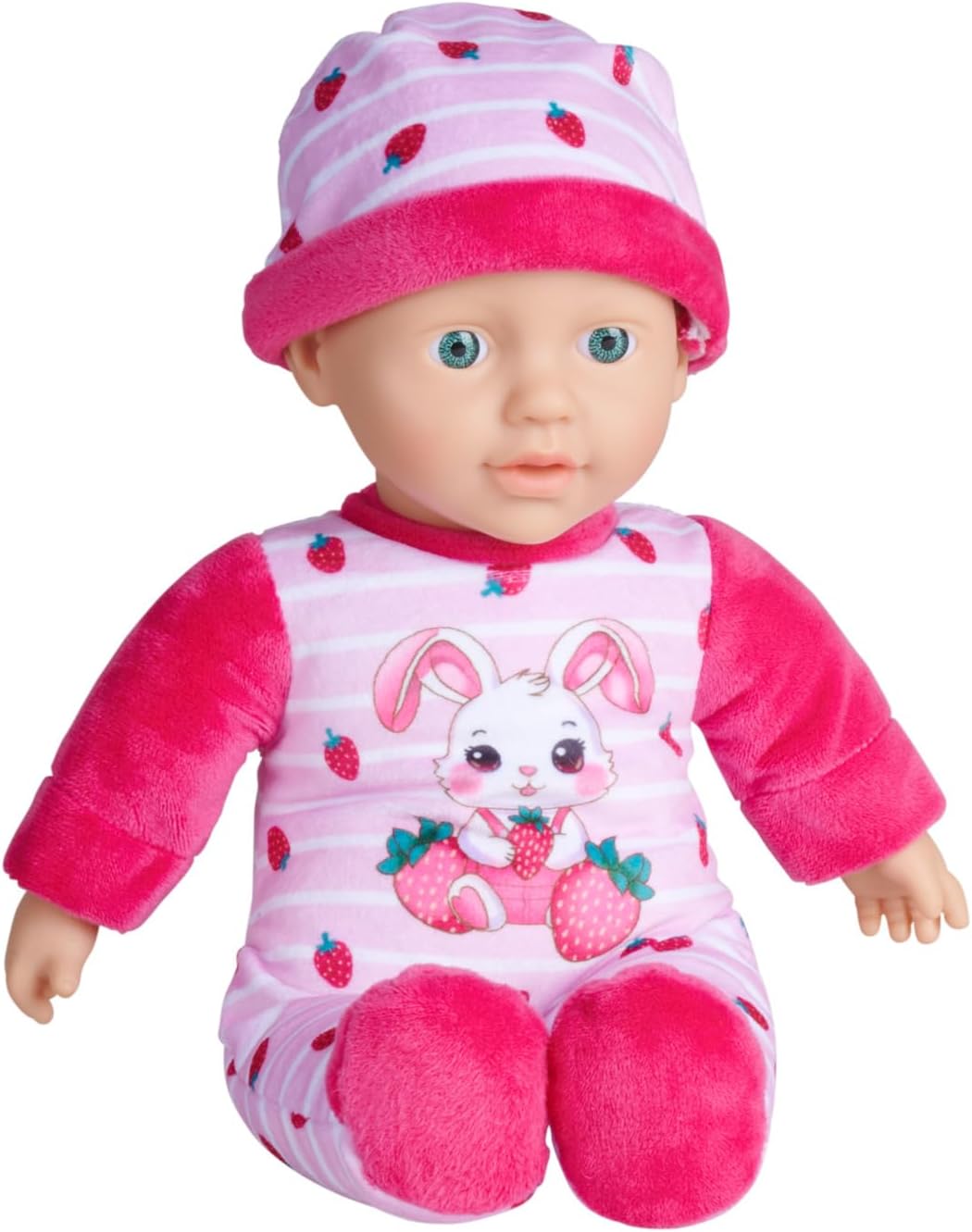 Detalle de Simba Laura Strawbunny – Weichkörperpuppe (30 cm) mit Erdbeer-Strampler und Hasenohren