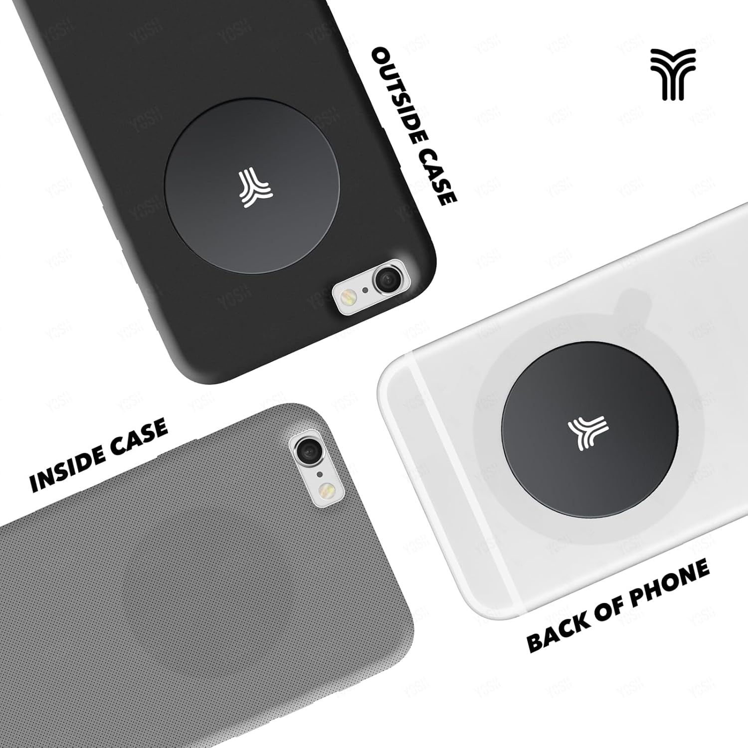Thumbnail 3 de Piastre metalliche YOSH (4 rotonde) con adesivo 3M per supporto magnetico auto e smartphone