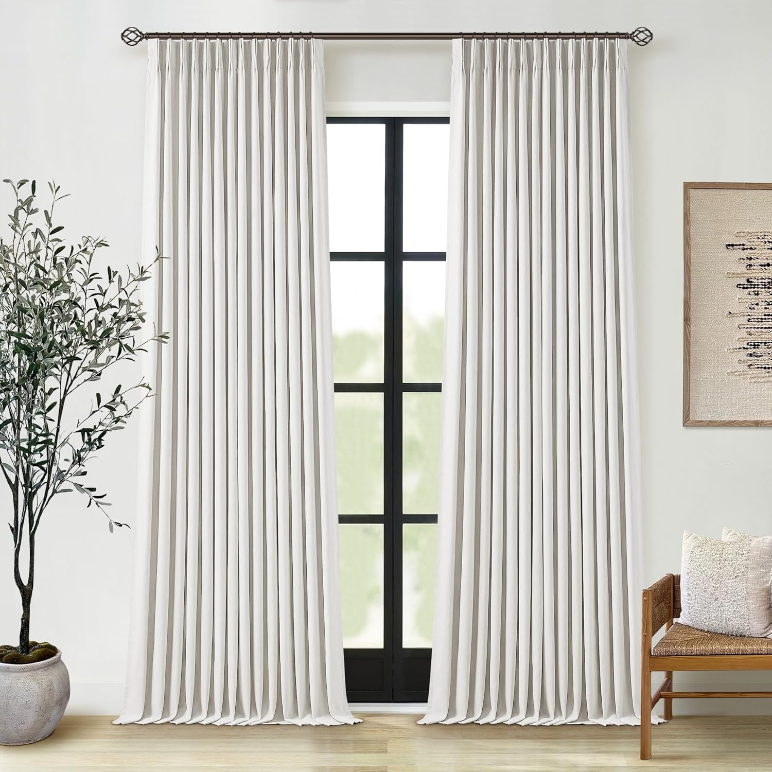 Thumbnail 6 de TWODRAPES 90-Inch Linen Blackout Curtains with Liner – Pinch Pleat, 2 Panels, Ivory