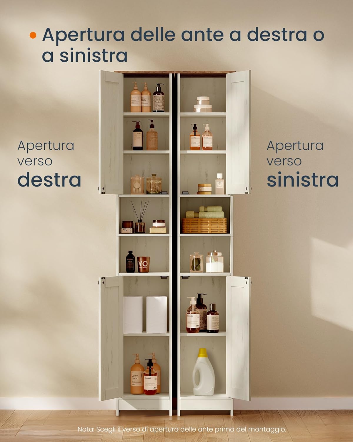 Detalle de SONGMICS HOME Mobiletto da Bagno Stretto BBC667WJ01: montaggio toolless, design compatto e stile farmhouse moderno