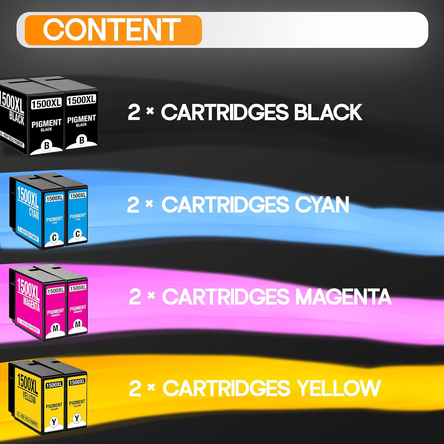 Detalle de Supply Guy 1500XL Ink Cartridges: 8-Cartridge Multipack for Canon MAXIFY MB2750/MB2700/MB2150/MB2050