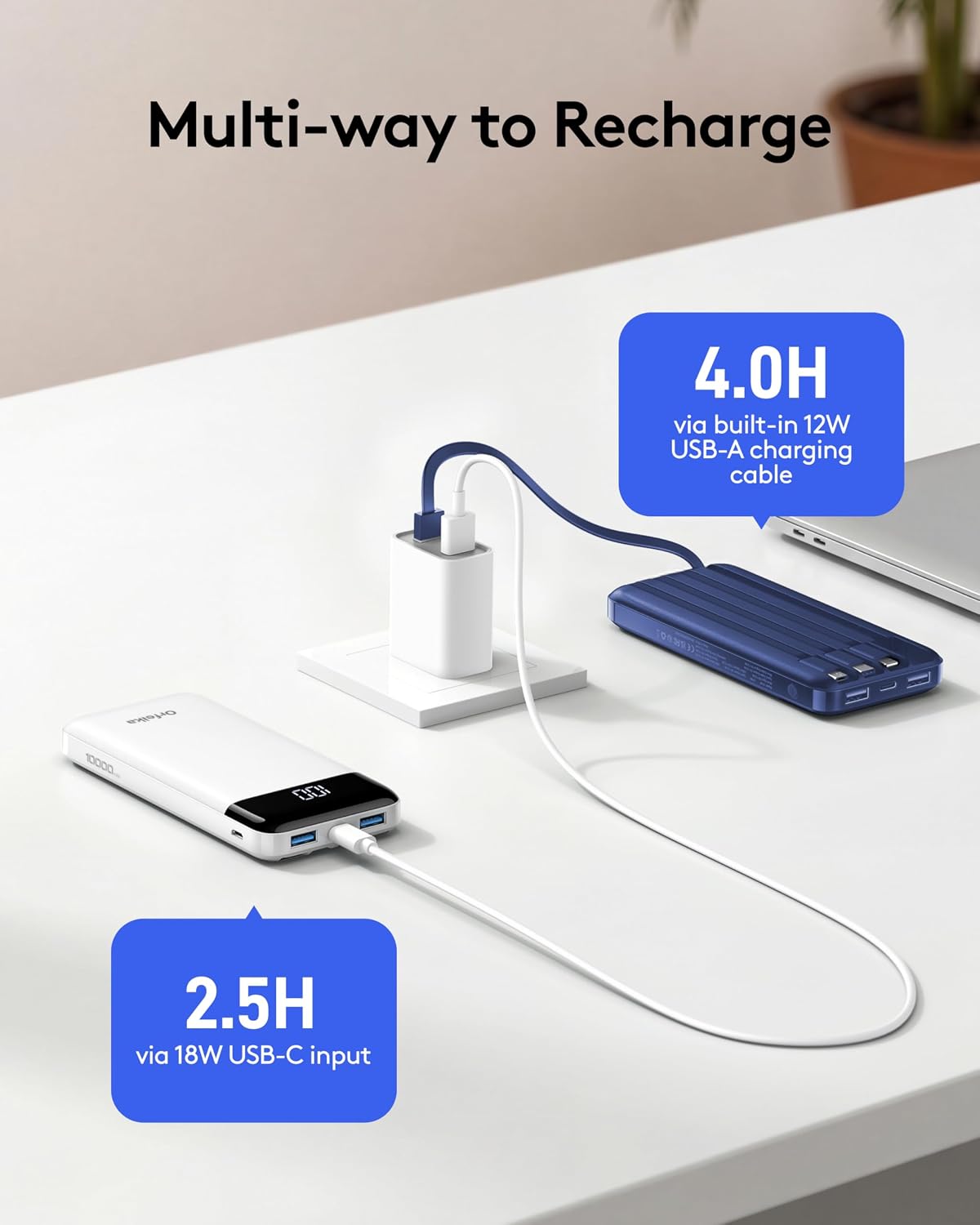Thumbnail 3 de Orfeika K14E 10,000mAh Power Bank with Four Built-In Cables and LED Display