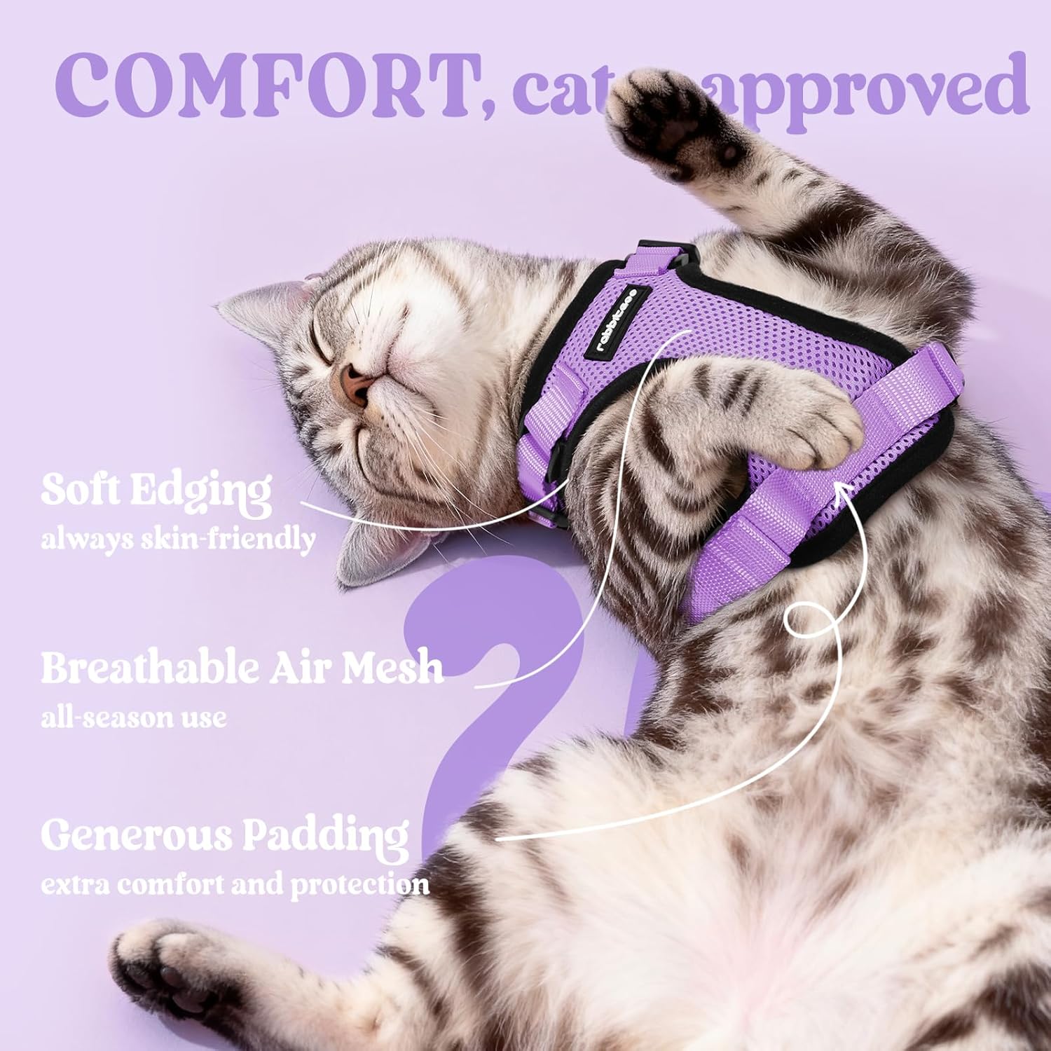 Thumbnail 3 de rabbitgoo Cat Harness and Lead Set (Escape Proof) with Reflective Adjustable Vest, Light Purple, Medium–Large (M)