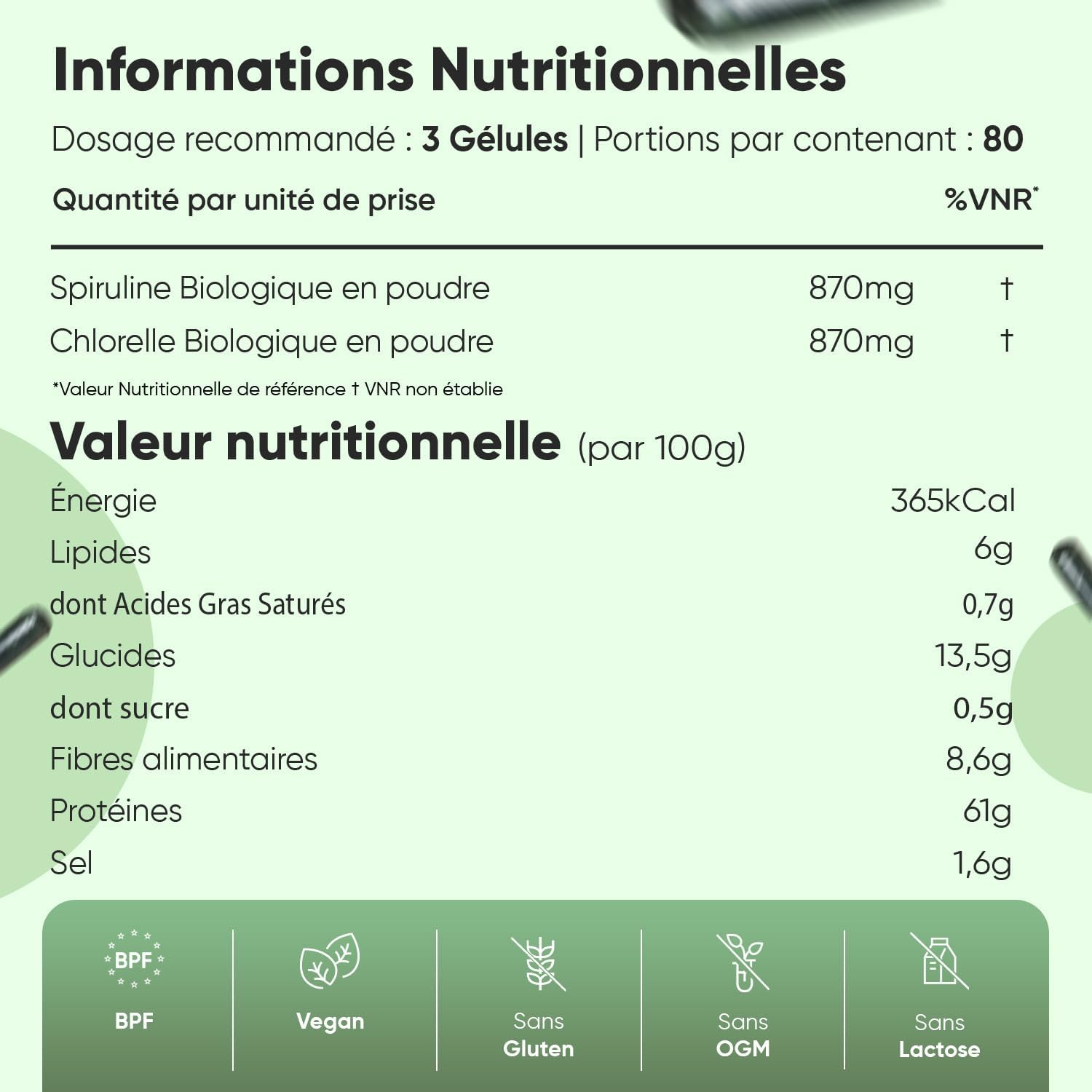 Detalle de Spiruline Chlorella Bio 1740 mg 240 gélules