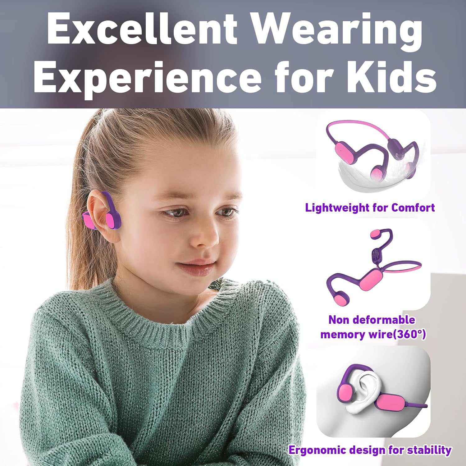 Thumbnail 2 de Mehomeli Kids Headphones: Open-Ear Bluetooth 5.2 with 85dB Volume Limit