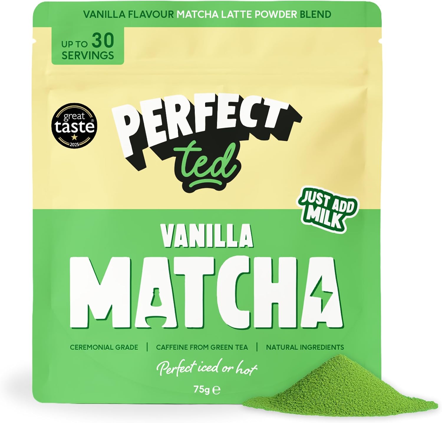 PerfectTed Poudre de Matcha Vanille – Qualité cérémoniale, 75 g