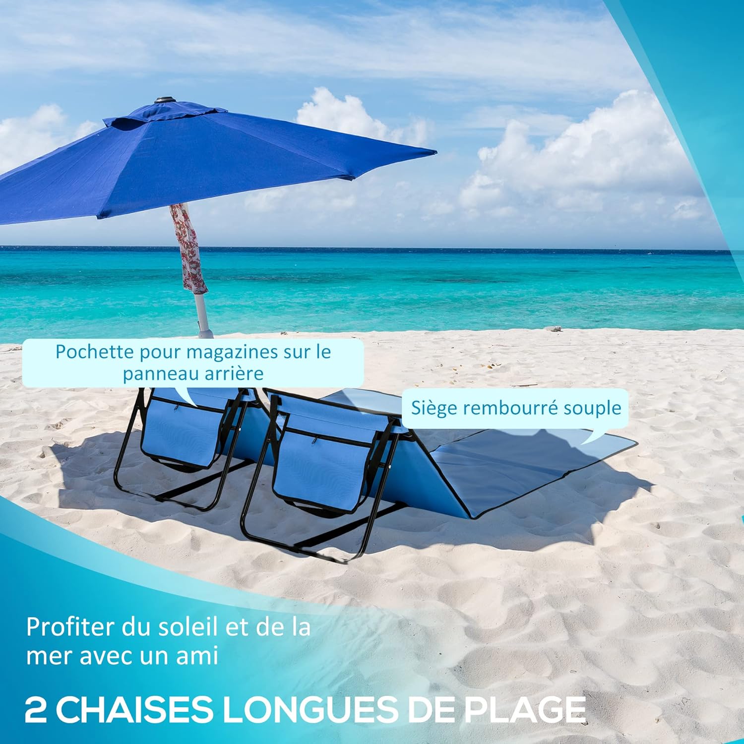 Thumbnail 2 de Outsunny Lot de 2 Tapis de Plage rembourrés avec dossier inclinable et sangle de transport