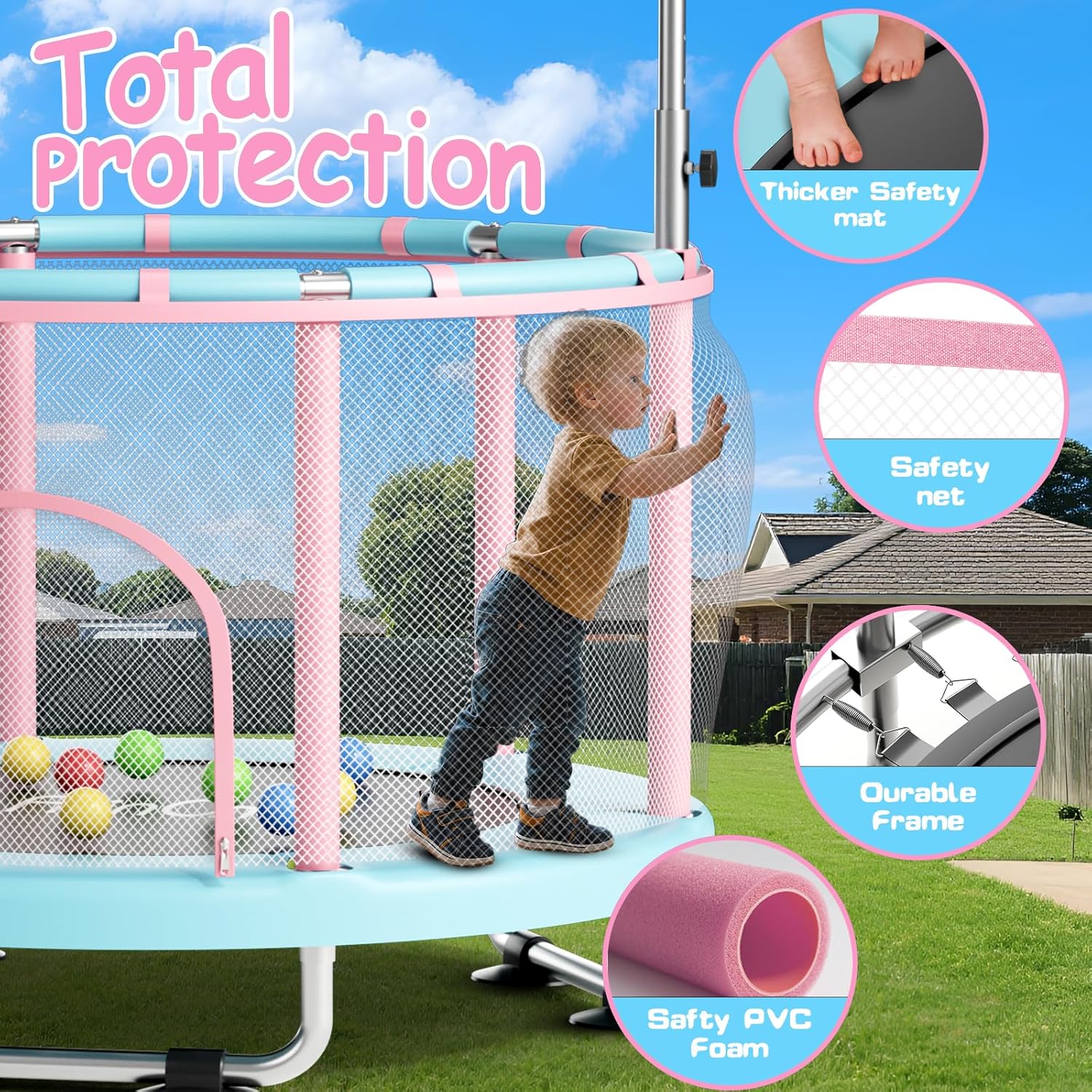 Thumbnail 2 de FitinOne Kindertrampolin 140 cm mit Schaukel und Turnstange (bis 200 kg) – Indoor & Outdoor Spielspaß