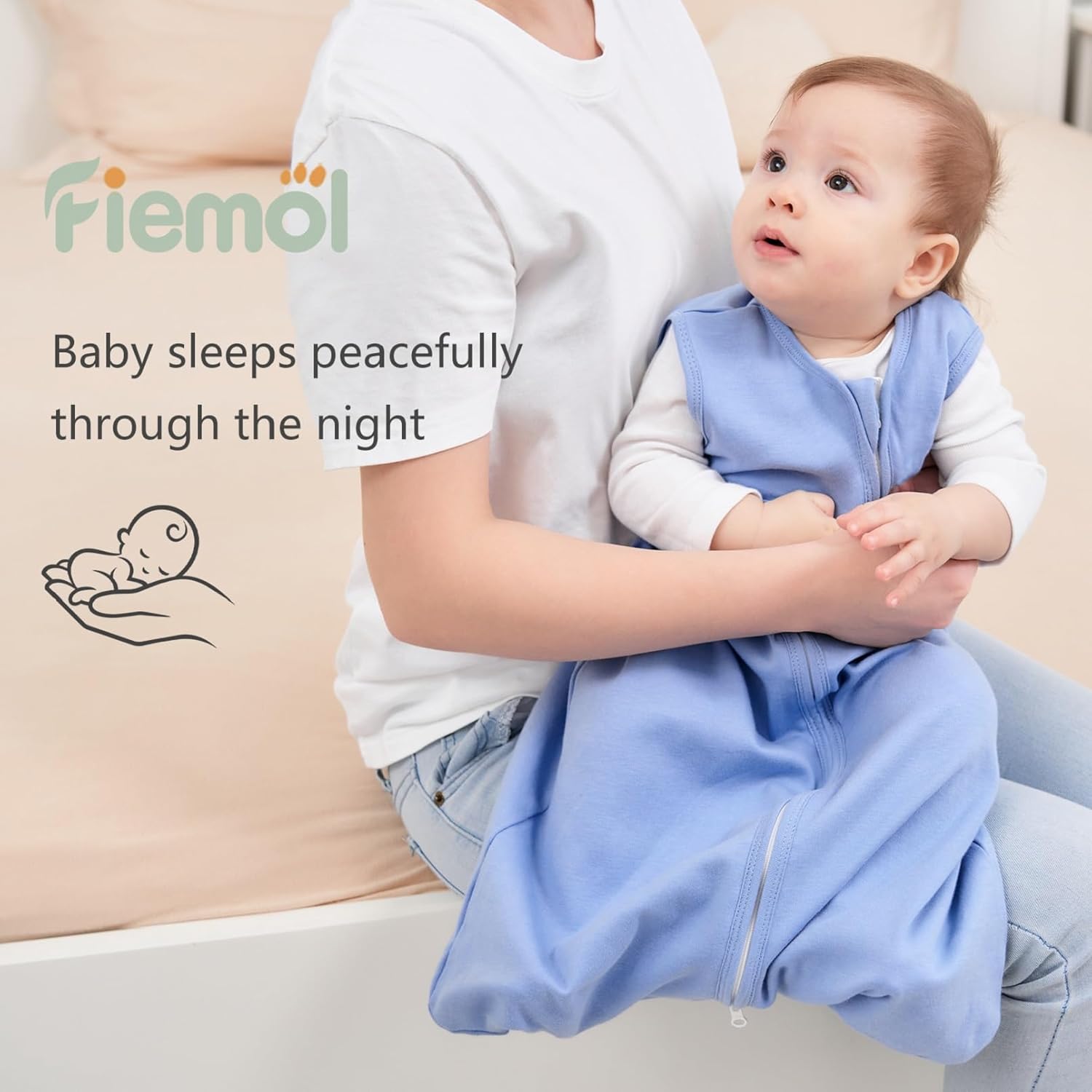 Detalle de FIEMOL Baby-Schlafsack 0–6 Monate 0,5 Tog aus Baumwolle (3er-Set), atmungsaktiv