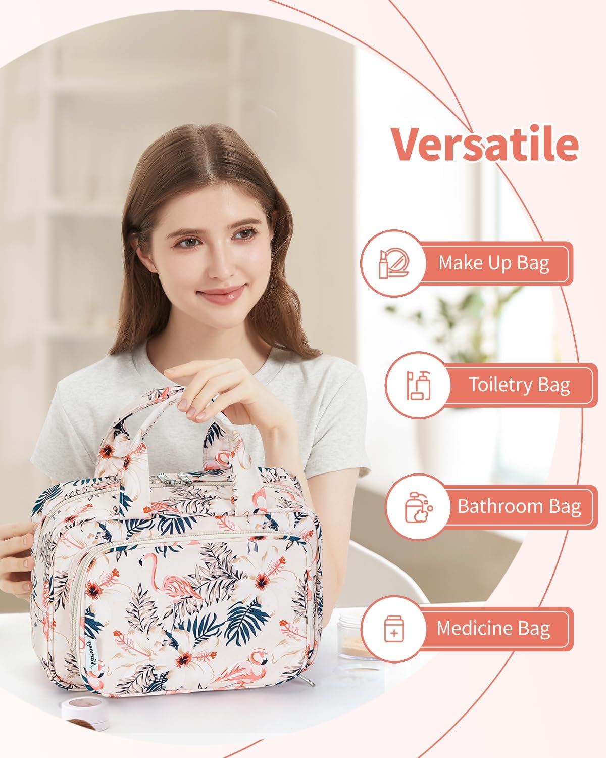 Thumbnail 6 de Narwey Full Size Toiletry Bag (Large Wash Bag) – Beige Flamingo