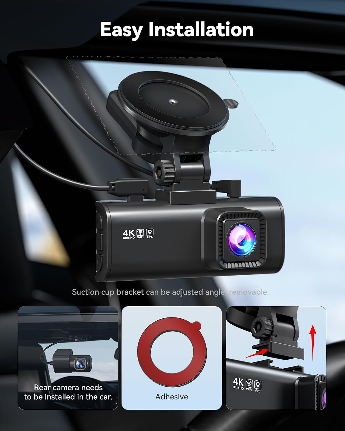 Thumbnail 6 de REDTIGER Dash Cam 4K Front + 1080p Rear with STARVIS 2 Sensor, 170° Wide Angle, WiFi 5.8GHz, GPS, HDR/WDR, Parking Mode