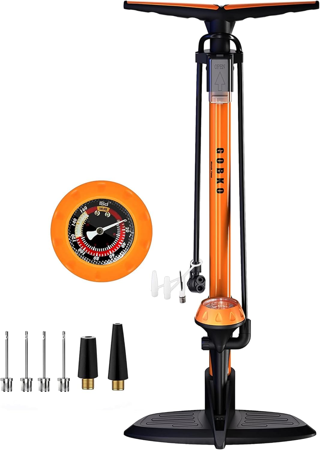 Detalle de GOBKO Fahrradpumpe Luftpumpe mit Manometer – Presta/Schrader bis 160 PSI (11 Bar)