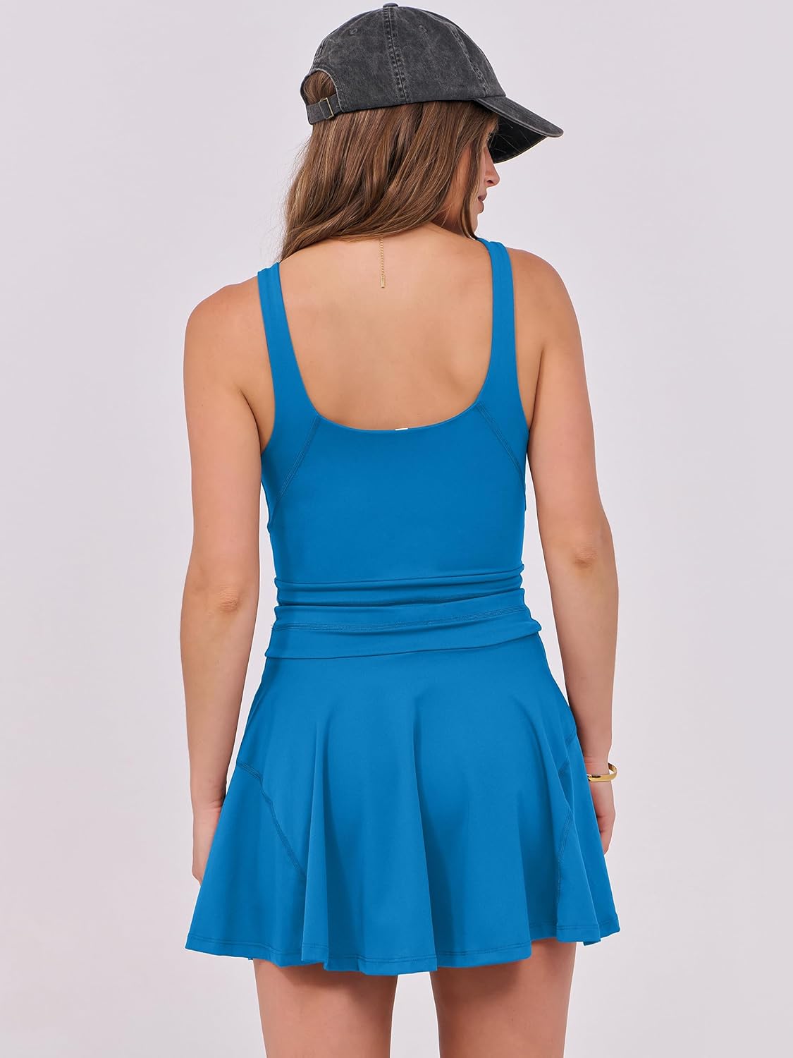 Detalle de Caracilia Women's Tennis Mini Dress with Built-In Shorts – Sleeveless One-Piece Active Romper
