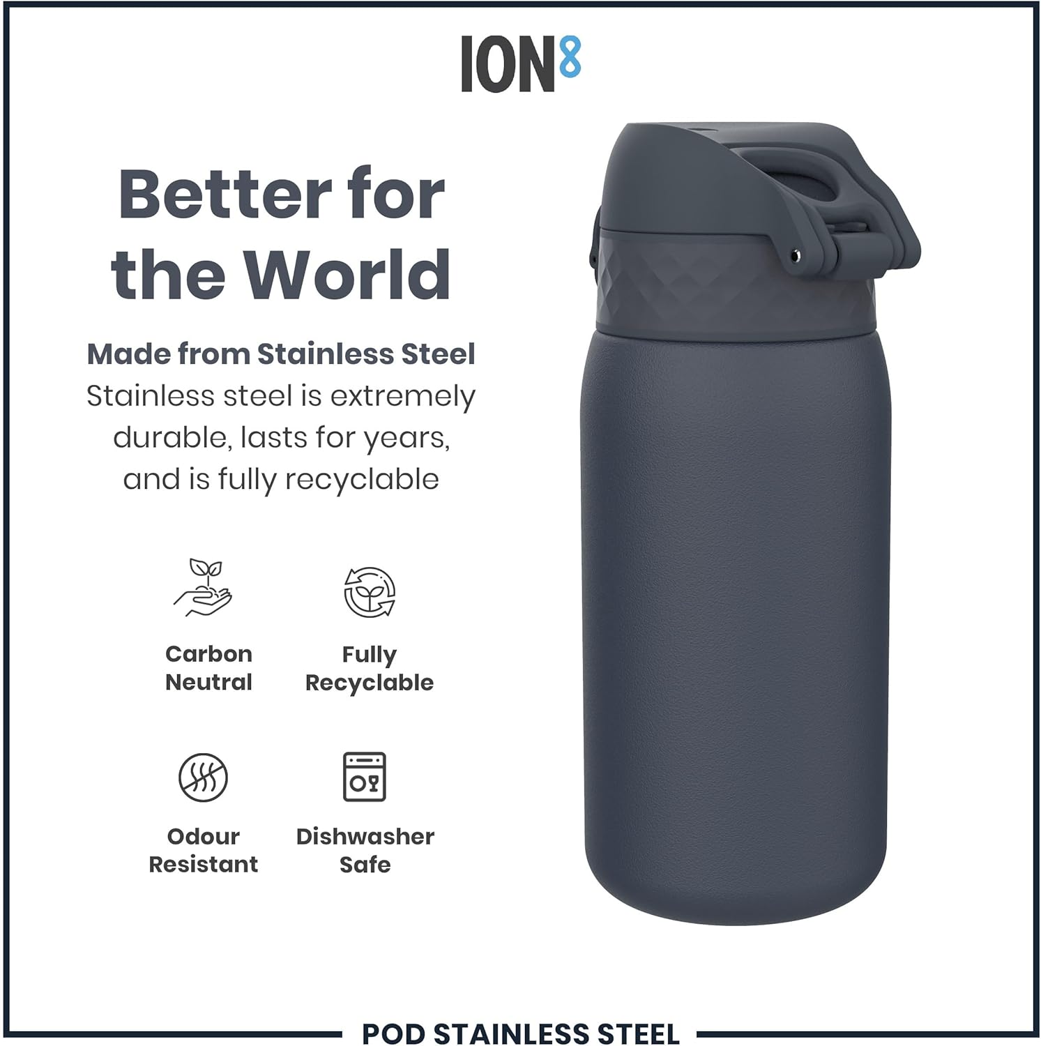 Detalle de ION8 Lightweight Steel Kids Water Bottle, 400ml/13oz – Leak-Proof, Dishwasher Safe and Easy to Open