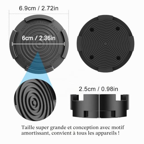 Detalle de Homidy Lot de 4 Tapis Anti-Vibrations universels et antidérapants pour Machine à Laver, Sèche-Linge, Réfrigérateur et Table