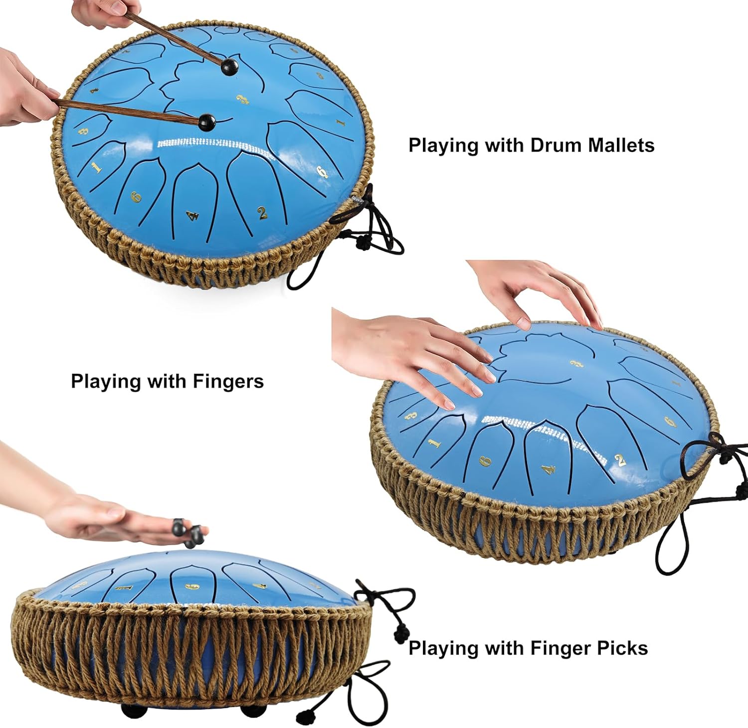Thumbnail 3 de BETESINE 13-Inch 15-Note Steel Tongue Drum in C Major (Ocean Blue)