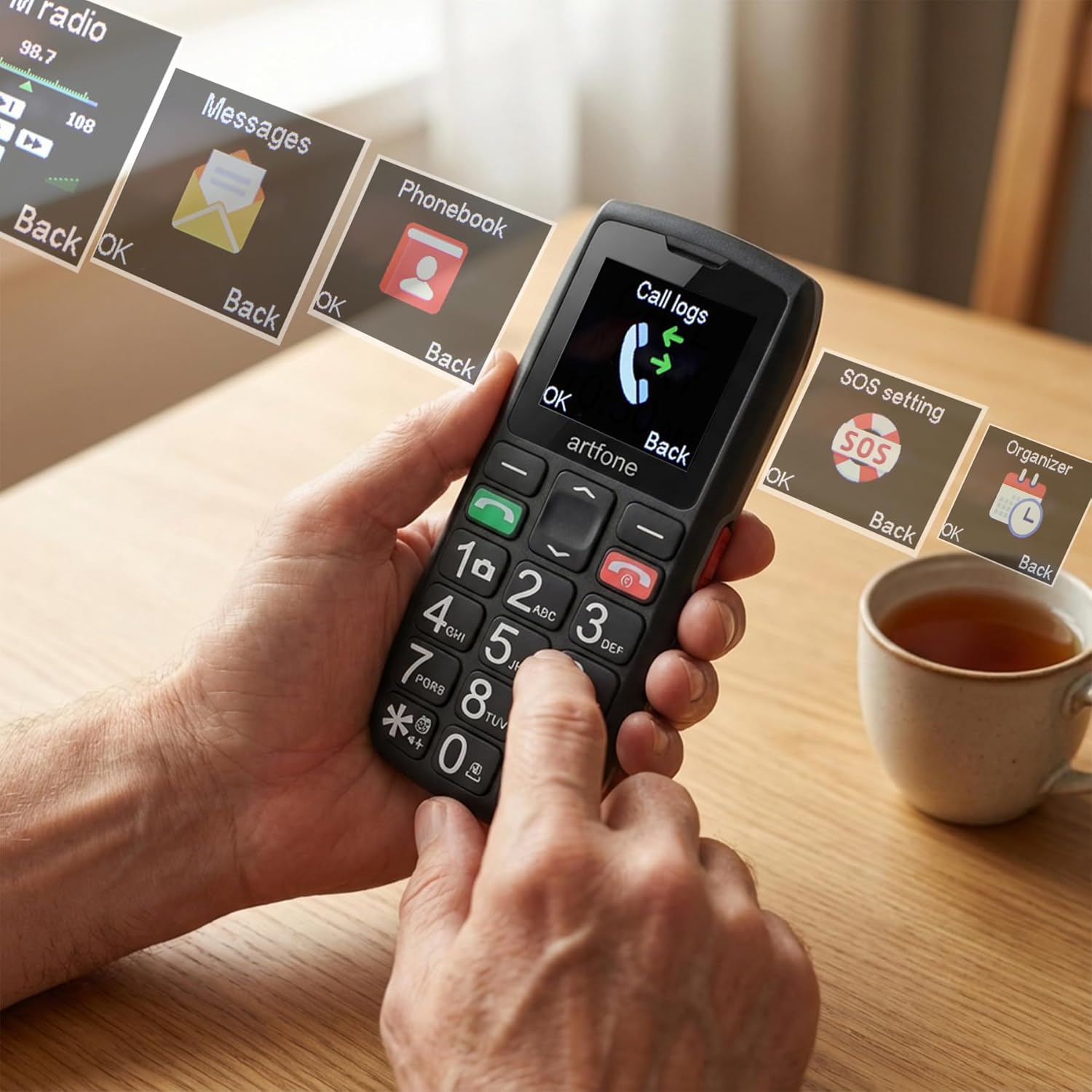 Thumbnail 1 de artfone C1 Senior telefono cellulare per anziani con tasti grandi e funzione SOS, Dual SIM GSM
