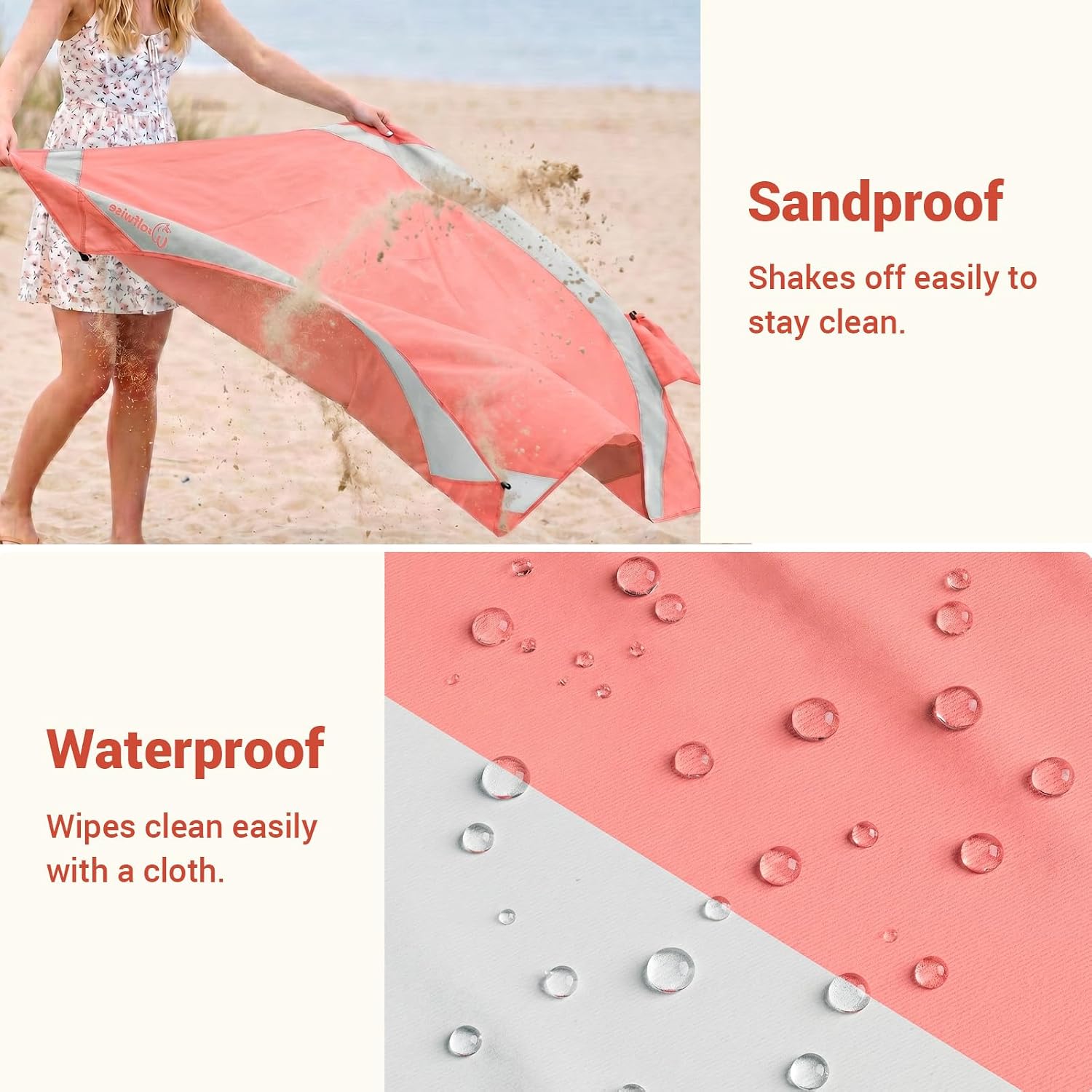 Detalle 1 de Wolfwise Beach Blanket, 274 x 200 cm Waterproof Sandproof Mat, Pink