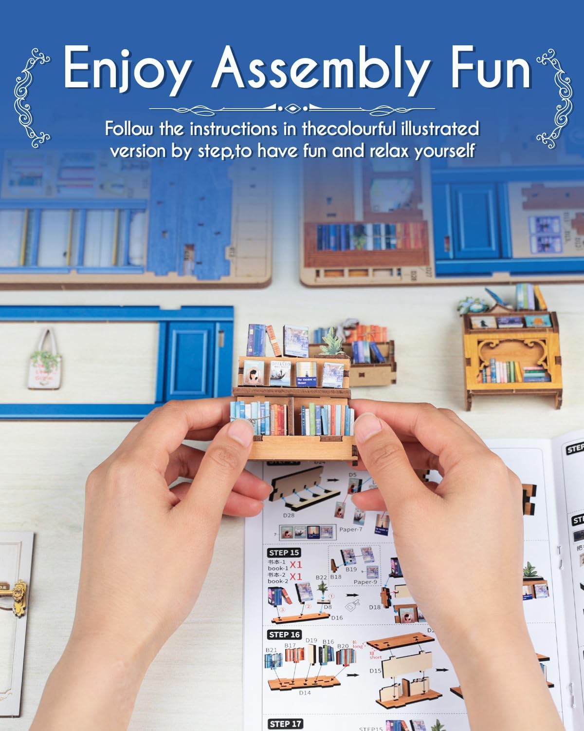 Thumbnail 6 de Cutefun Book Nook Kit DIY Miniature Literature Bookstore House with LED Bookshelf Insert (186-Piece Puzzle)