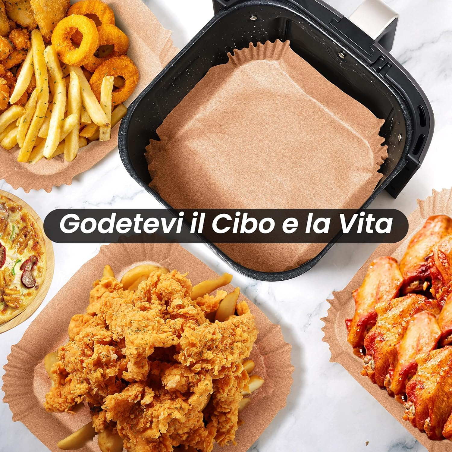 Thumbnail 6 de KitchenBoss Carta forno per friggitrice ad aria 100 pezzi 🍽