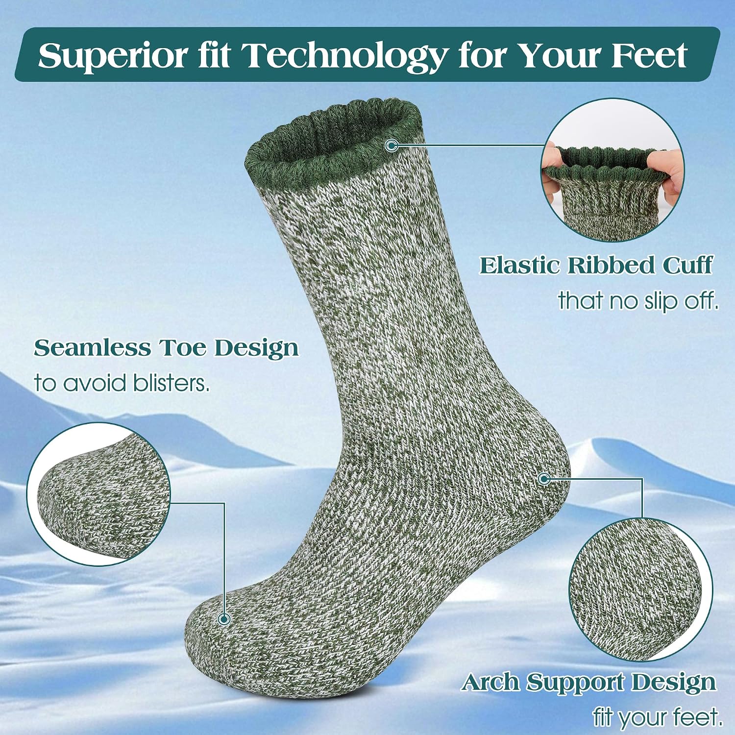 Detalle 1 de Annsuki MS02-5P-Parent Merino Wool Socks, 5-Pack Thermal Crew Socks