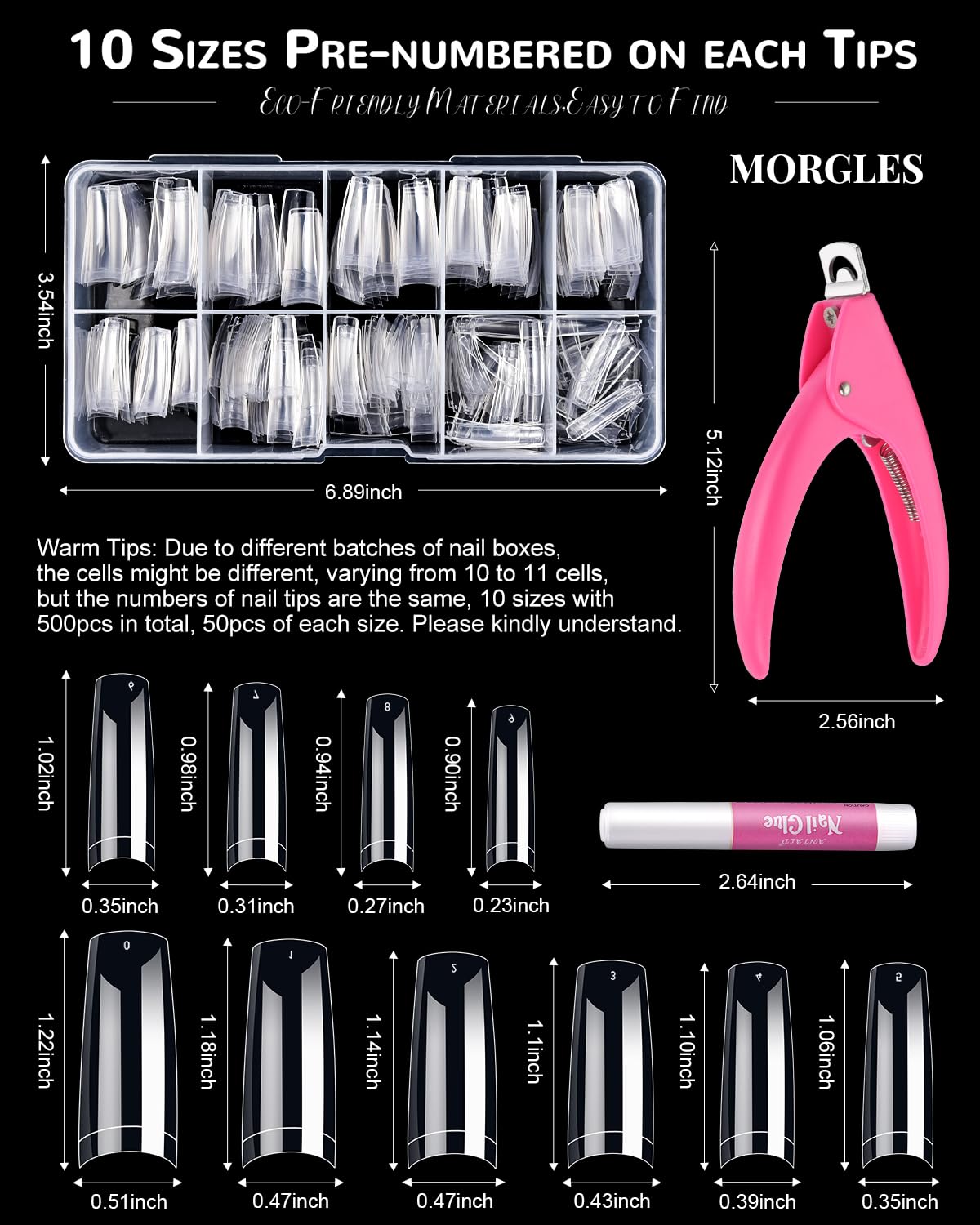 Detalle 2 de MORGLES Clear Acrylic Nail Tips 500 pcs 💅