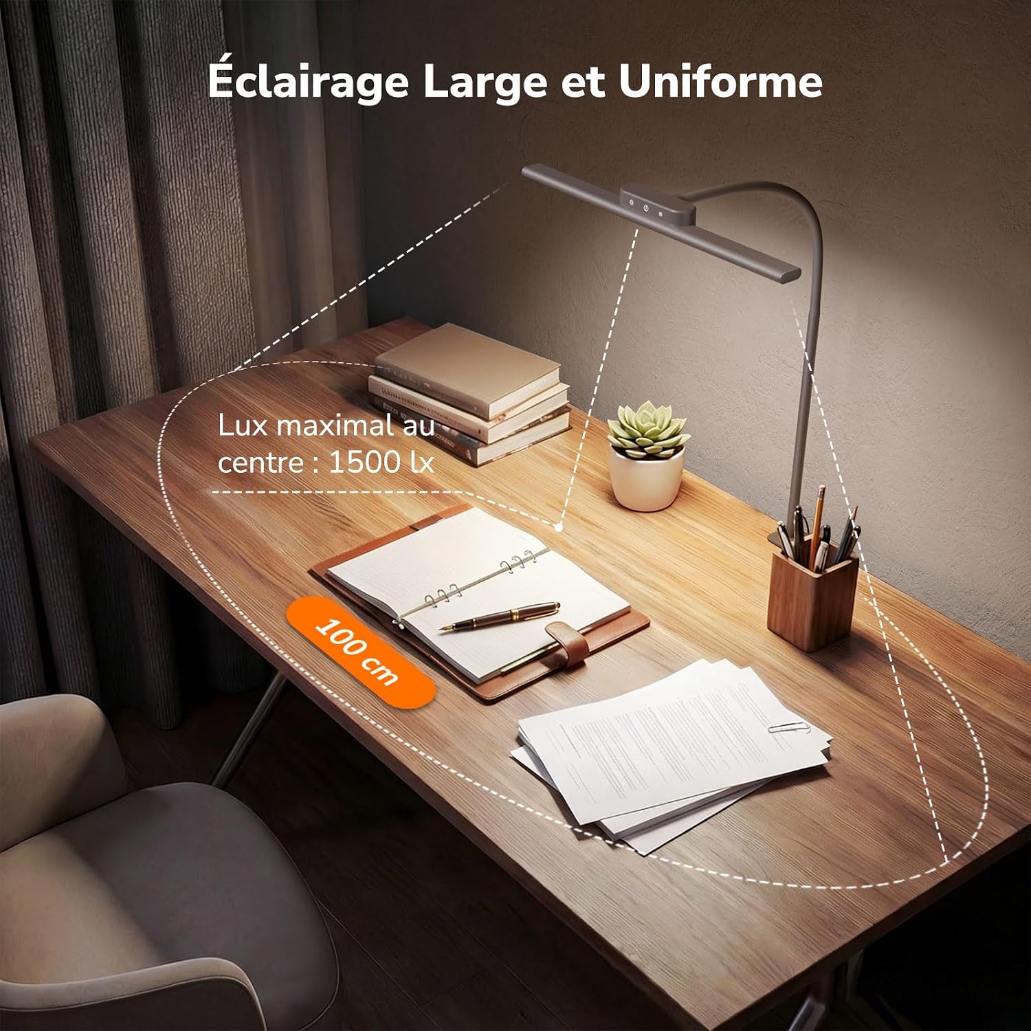 Detalle 2 de Lampe de bureau Lepro 11W à pince flexible, 5 modes couleur et 5 niveaux de luminosité (gris)