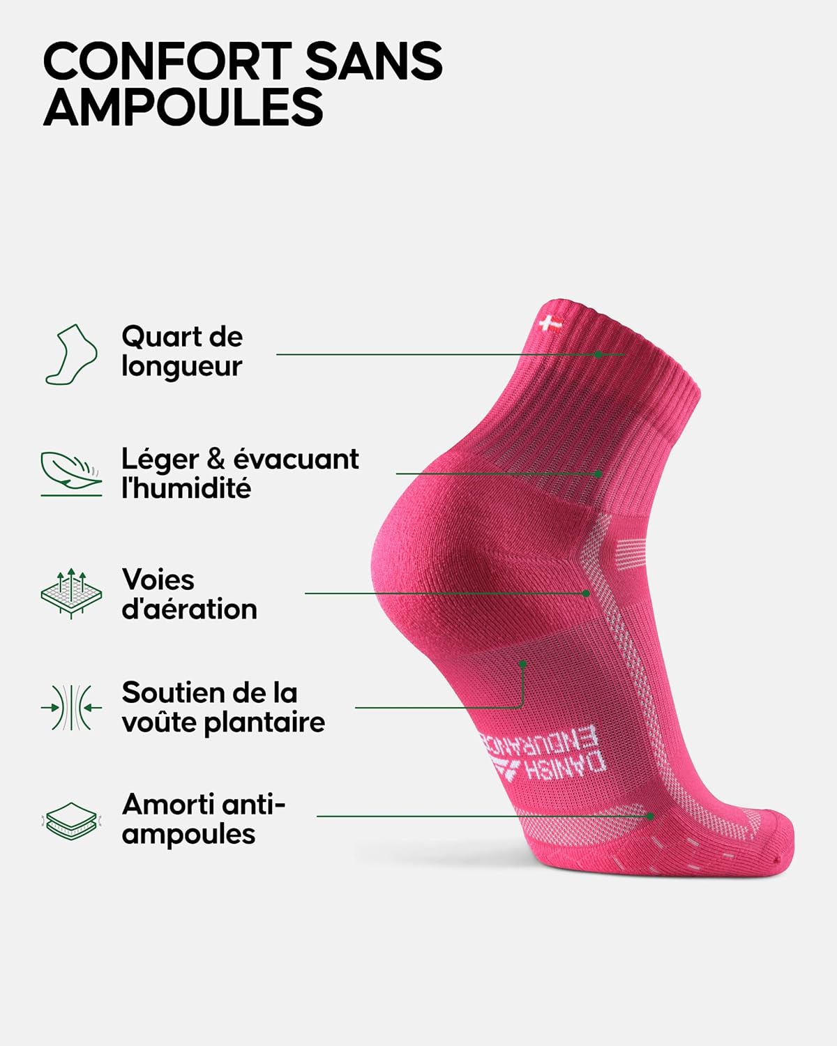 Thumbnail 1 de DANISH ENDURANCE Chaussettes de Running Longue Distance (Lot de 3) – anti-ampoules, soutien voûte plantaire
