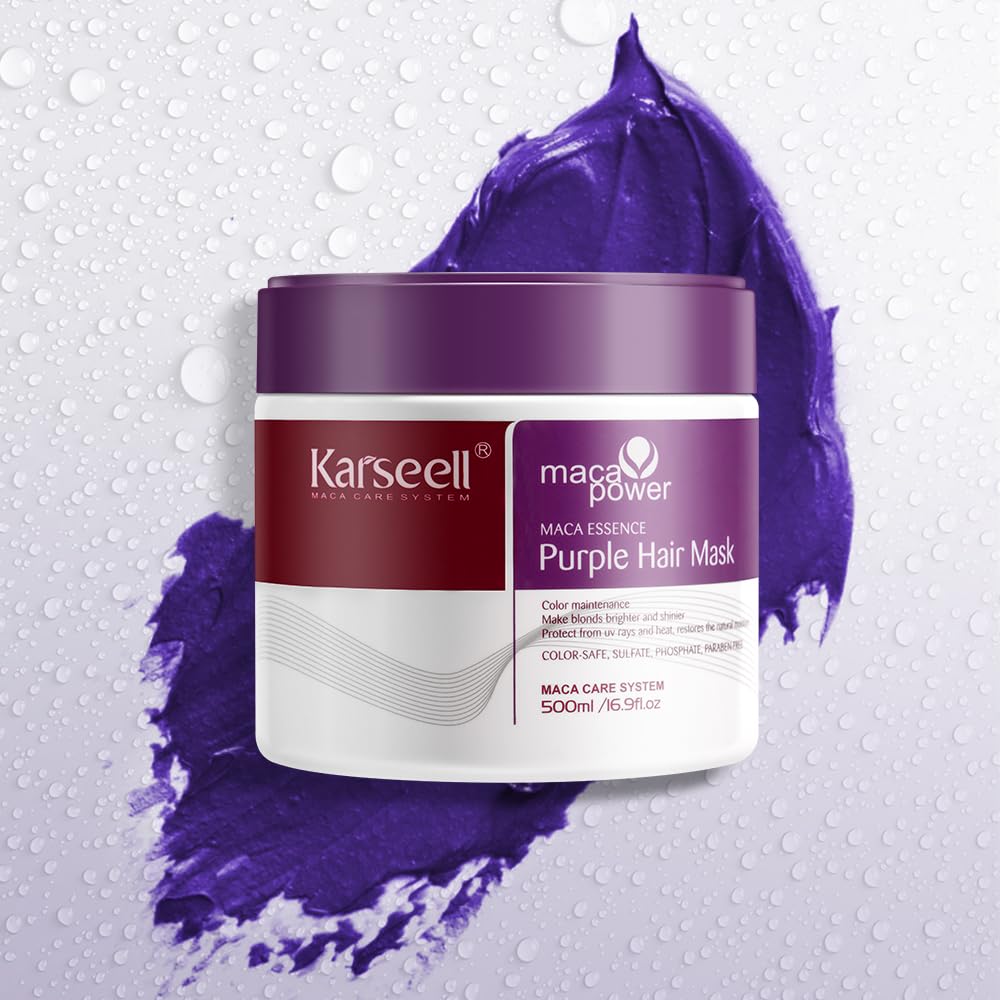 Detalle de Karseell Purple Haarmaske 500 ml – violette Kur gegen Gelbstich bei blondem, platinfarbenem und grauem Haar
