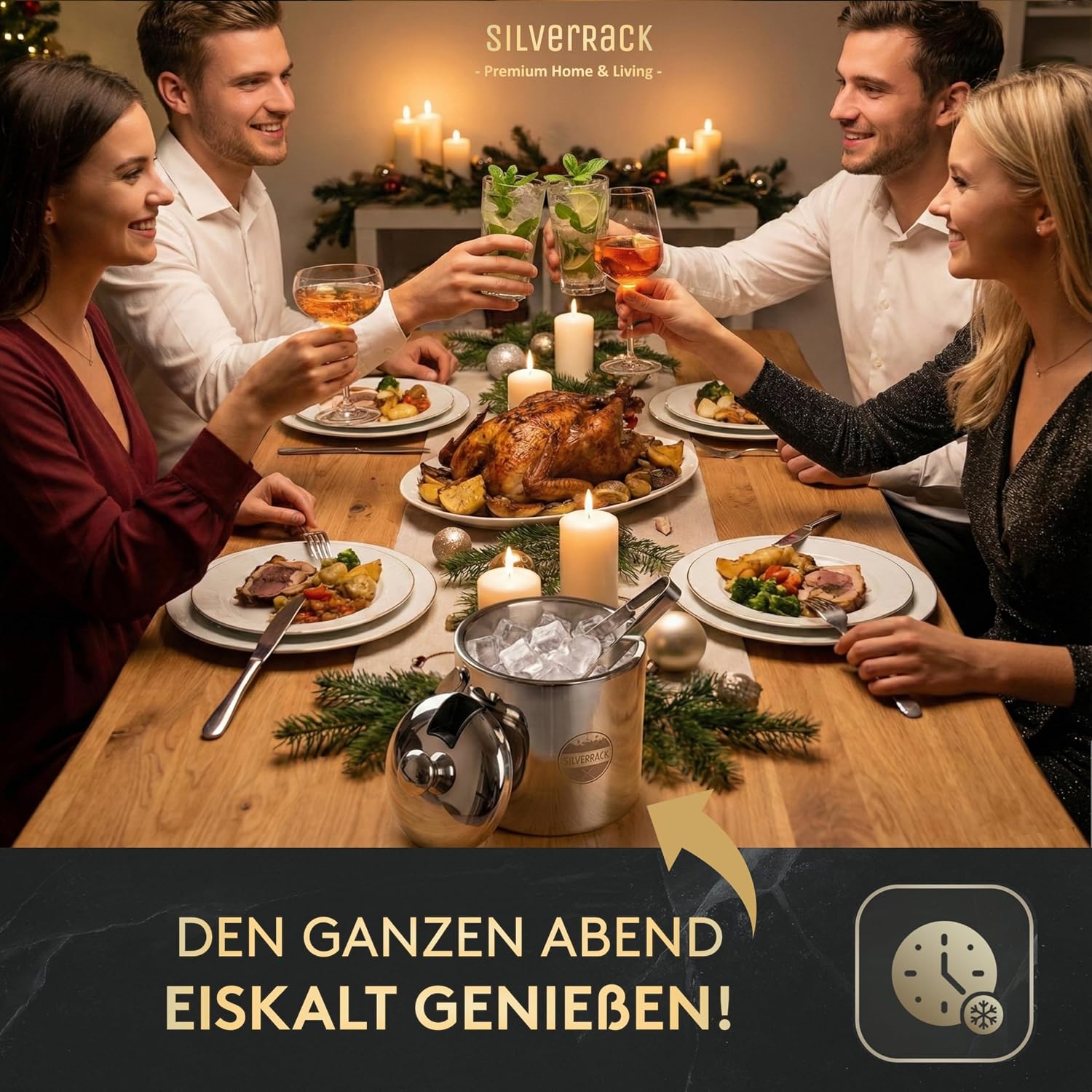Thumbnail 1 de SilverRack Edelstahl Eiswürfelbehälter mit Deckel und Zange (1,3 l) – Eiskübel aus Edelstahl