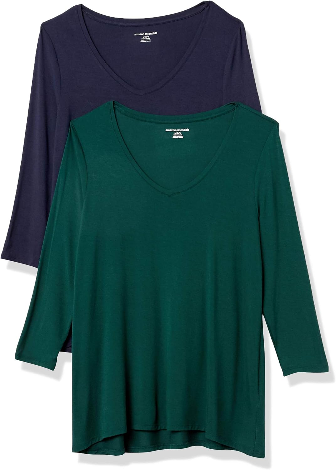 Thumbnail 5 de Amazon Essentials Damen Swing-T-Shirt mit 3/4-Ärmeln und V-Ausschnitt (2er-Pack) – Viskose-Stretch-Jersey