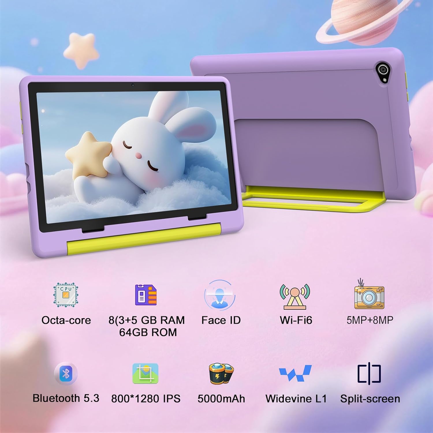 Detalle 2 de Laptok Android 15 Kids Tablet (10 inch) with Parental Control, Face ID, WiFi 6, Purple