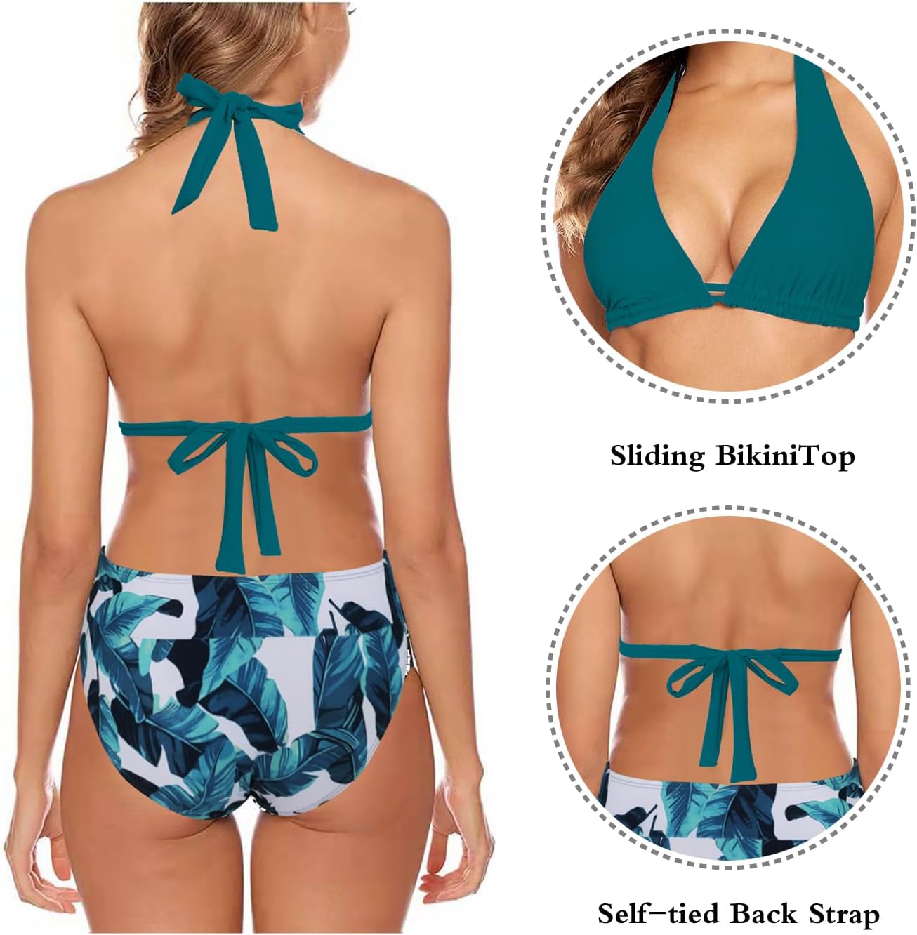Detalle de Aidotop Damen Bikini-Set (Triangel) mit Neckholder und abnehmbaren BH-Polstern