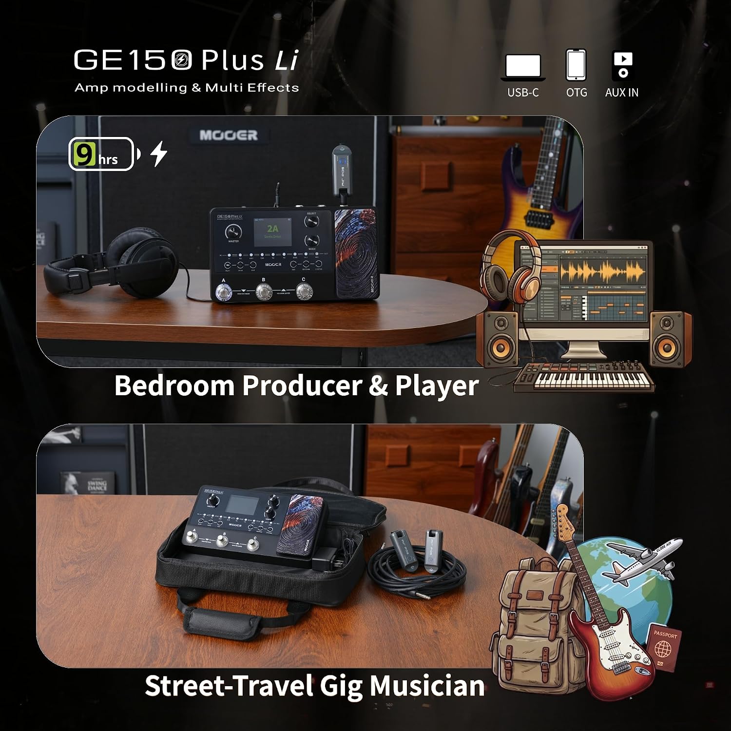 Detalle de MOOER GE150 Plus Li Guitar Multi-Effects Processor with Battery, IR and NAM/MNRS Support