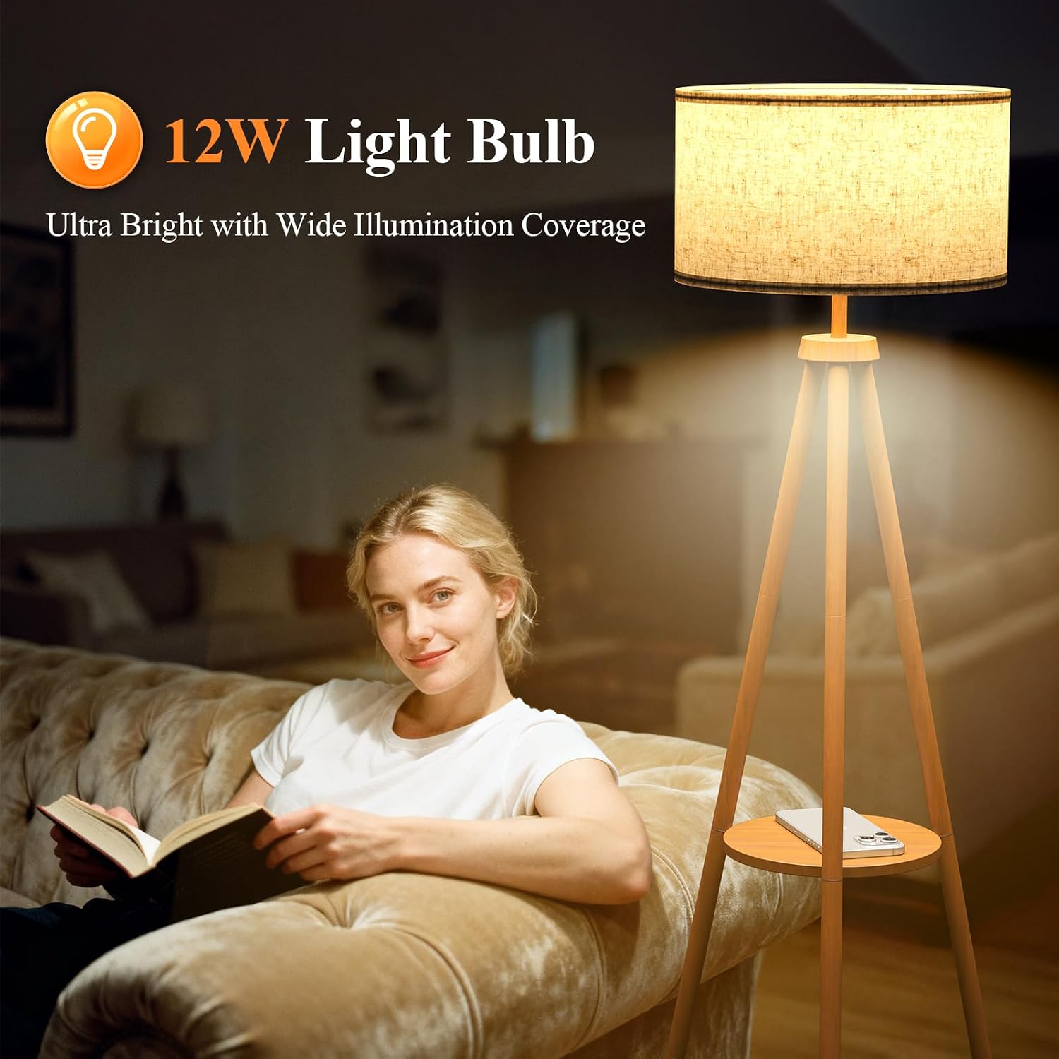 Thumbnail 5 de YICAIZI Tripod Floor Lamp with Storage Shelves