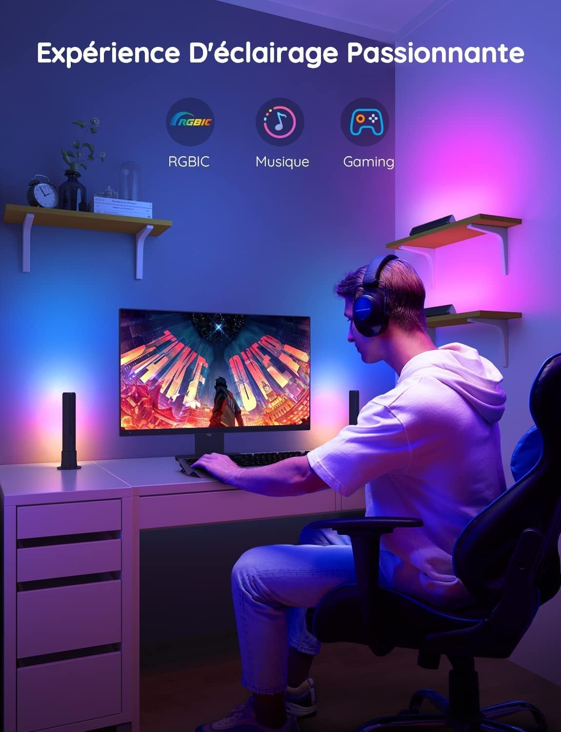 Thumbnail 1 de Govee Lampe LED TV Barres RGBICWW WiFi – Commande vocale et ambiance lumineuse pour TV et PC